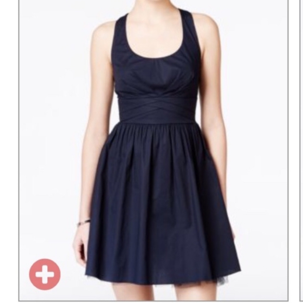 Crystal Doll Midnight Blue Mini Fit & Flare Tulle Skirt Bow Detail Dress